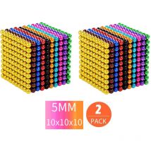 2 Pack 1000 pcs 5mm Ensemble de Boules Magnétiques Aimant Magique Cube Jouets de Construction pour Soulagement du Stress Mélanger 10 Couleurs