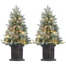 Arbre lumineux givré de 90cm, arbres de Noël artificiel avec base en pot vintage, arbres de Noël floqués de neige avec 78 lumières led, avec sapin de
