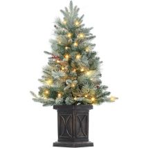 Arbre lumineux givré de 90cm, arbres de Noël artificiel avec base en pot vintage, arbres de Noël floqués de neige avec 78 lumières led, avec sapin de