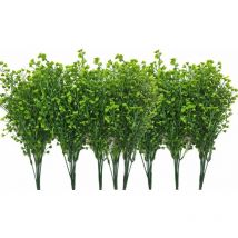 Trimec - Arbustos de Plantas Artificiales, Juego de 8 Arbustos de Plantas Verdes Falsas de Plástico para Interiores, Exteriores, Hogar, Jardín,