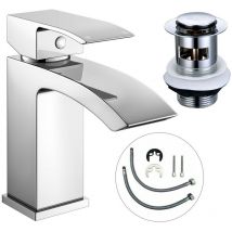 Buyaparcel - arc Waterfall Basin Mixer Tap Chrome Basin Sink Mono Bathroom + Fixings + Waste