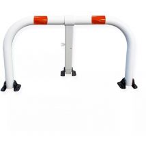 Ultra Secure - Arceau parking renforcé (50mm) blanc pieds noirs bandes rouges - anti-stationnement avec serrure (s'entrouvrant)