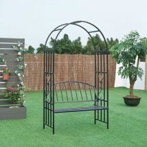 Casa.pro - Arche à rosiers avec banc Barile acier 205 x 114 x 55 cm noir