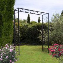 Lmoulin - Arche de jardin Mandala en acier anthracite tubes carrés grand modèle + 4 supports poteaux à enfoncer