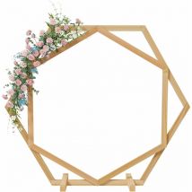 Arche de Mariage Champêtre - Grande Arche de Ballon Fleur en Bois Double Hexagonal 2.5 x 2.1m Anniversaire Support Toile de Fond Photo Décoration