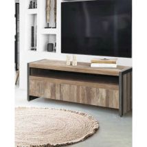 Uniqka - Arche - Meuble tv industriel en teck recyclé et métal noir 150 cm