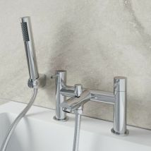 Aquari - Modern Bathroom Bath Shower Mixer Tap Handset & Hose Deck Mounted - Silver