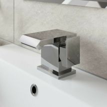 Modern Bathroom Waterfall Mono Basin Mixer Tap Square Chrome Single Lever Handle - Silver