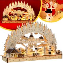 Addobbo Natalizio Luminoso a led in Legno a Batterie Timer Senza Fili Decorazioni di Natale Winter Village (en) - Monzana