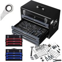 Boîte à outils avec 172 pièces d'outils en chrome vanadium pour la maison, le garage et l'atelier 3 tiroirs Noir - Arebos
