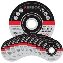Arebos 400x 125 mm Meule à tronçonner Fer, Métal, Acier, Inox, Aluminium (125 x 1,0 x 22,2 mm) Disques à tronçonner 125