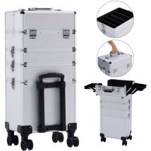 Arebos - 4 in 1 Cosmetic Case 4 Compartments & 1 Drawer Telescopic and Carrying Handle 8 Locks 4X 360° Wheels Velvet Lining Trolley Make-Up Case