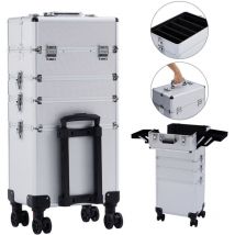 Arebos - Mallette de cosmétiques Mallette de Maquillage Professionnel verrouillableRoues universelles à Rotation de 360°Argent