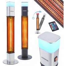 Arebos - Calefactor por Infrarrojos para Terraza 1500W - 16 Colores De Luz led - Calentador Radiante para Exterior - Calentador Stand - Plata