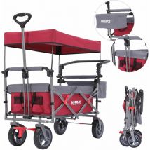 AREBOS Carro de Mano Premium con Techo Plegable Carro de Jardín 100 kg Rojo/Gris