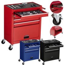Servante d'atelier 4 Compartiments avec 81 pièces d'outils Chariot à Outils équipé Frein de stationnement Rouge - Arebos