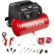 Arebos - Compresseur d'air avec kit d'accessoires 13 pièces Compresseur régulateur mobil Sans huile Arrêt automatique Capacité 6 l