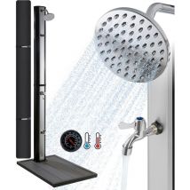 Arebos - Douche Solaire 35 l 216cm incl. Capot de protection avec thermomètre intégré Élement de sol inclus Argent-Noir