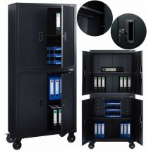 AREBOS Filing Cabinet Office Cabinet Black 211 x 40 x 90 cm Set of 2 4 Doors with Wheels Height-Adjustable Shelves with Cylinder Lock