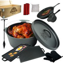 Hierro fundido Dutch Oven bbq Set de con caja madera guantes protectores - Arebos