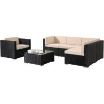 Meuble de jardin en poly rotin Set Lounge Garniture Set Salon Noir - Arebos