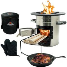 Arebos - Raketenofen inkl. Grillpfanne Dutch Oven bbq Rocket Stove Camping-Ofen Silber