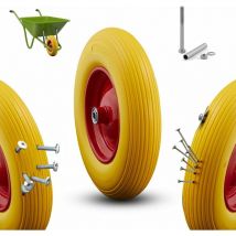 Arebos - Schubkarrenrad pu Vollgummi Reifen mit Stahlfelge 4.80/4.00-8 Ersatzrad Gummirad mit Achse Schubkarren Rad Durchmesser 390 mm Gelb / Rot