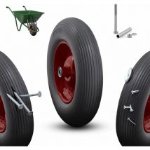 Arebos - Schubkarrenrad pu Vollgummi Reifen mit Stahlfelge 4.80/4.00-8 Ersatzrad Gummirad mit Achse Schubkarren Rad Durchmesser 390 mm Schwarz / Rot