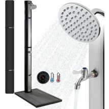 Arebos - Solardusche 35L Silber-Schwarz Bodenplatte in Anthrazit inklusive Abdeckhaube mit integriertem Thermometer Fußdusche Gartenschlauch Anschluss