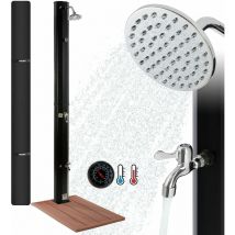 Arebos - Solardusche 35L Schwarz Bodenplatte in Anthrazit inklusive Abdeckhaube mit integriertem Thermometer Fussdusche Gartenschlauch Anschluss