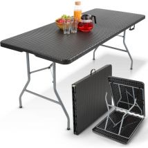 Table de Buffet 182 x 74 x 74 cm en Aspect rotin Table de Camping Table de fête pour Jardin terrasse et Balcon Pliable 6 Personnes Ink. Poignée de