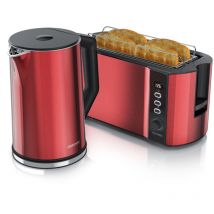 Arendo - Frühstücks-Set 2-teilig, 4-Scheiben Langschlitztoaster + Wasserkocher 1,5 Liter, Rot