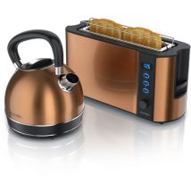 Arendo - Frühstücks-Set 2-teilig in Kupferoptik - Edelstahl Wasserkocher & Langschlitztoaster