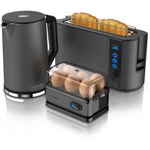 Arendo Frühstücks Set in Grau - Wasserkocher / Langschlitz Toaster / Eierkocher