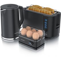 Arendo - Frühstücks-Set Wasserkocher 1,5l, 4-Scheiben Toaster, 6er Eierkocher, Schwarz