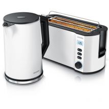 Arendo - Frühstücks-Set, Wasserkocher 1,5L mit Temperatureinstellung, 4-Scheiben Toaster Langschlitz, Weiß