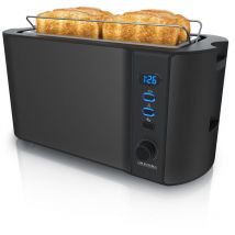 Arendo - Langschlitz 4 Scheiben Toaster Frukost, mit Display, Defrost Funktion, Wärmeisolierendes Doppelwandgehäuse, Schwarz