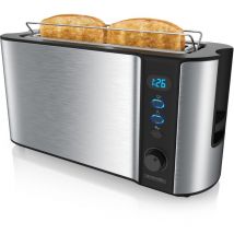 Arendo - Toaster Langschlitz für 2 Scheiben, 1000 w, Brötchenaufsatz, Wärmeisoliert, Display, Edelstahl