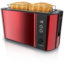 Arendo - Toaster Langschlitz mit Display, Auftaufunktion, 1500W, integrierter Brötchenaufsatz, Rot