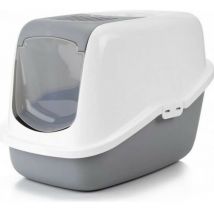 Arenero cubierto para gatos nestor gris bandeja higienica para gatos de diseno ergonomico con borde elevado y parte delantera basculante limpieza