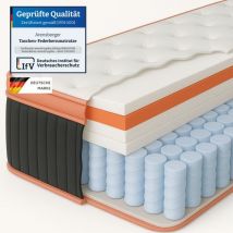 Arensberger - Kupfermatratze mit Federkern & Kupferschaum + integrierter Topper 140x200 cm Höhe 25cm Härtegrad H3/ H4 Taschenfederkern Matratze