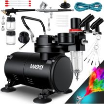 MASKO Kit aérographe avec compresseur 4 bar incl. pistolets aérographes Pistolet à peinture Kit complet tatouage art peinture Aiguilles & buses dans