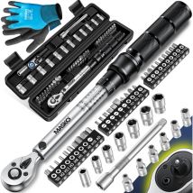 Clé dynamométrique 45 pces Auto Vélo & Moto 1/4 pouce 5-25Nm incl. gants Douille de bougie magnétique Douilles avec rallonge Noir - Masko