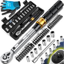 MASKO Clé dynamométrique set de 45 pièces auto vélo & moto 1/4 pouce 5-25Nm incl. gants Douille de bougie magnétique Douilles avec rallonge Noir / Or