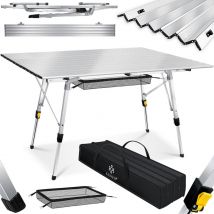 Table de camping pliante Table de camping avec cadre en aluminium Plateau de table enroulable Table pliante avec réglage de la hauteur y compris sac