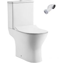 Baño Total - Wc Inodoro Completo Redondo Blanco Brillo Inodoro Tanque Bajo con Cisterna y Asiento Caída Amortiguada Codo Incluido