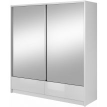 Aria Ii Kleiderschrank 204 Cm 2 Schiebetüren Spiegel Weiß Glänzend