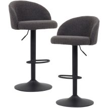 Mobilier Deco - aria - Lot de 2 tabourets en tissu bouclette gris anthracite piètement métal noir