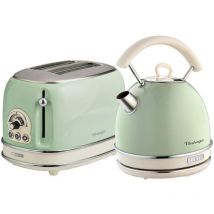 Ariete - ARPK11 Retro Style Dome Kettle and 2 Slice Toaster Set, Vintage Design, Green