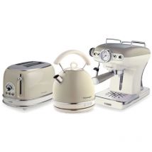 Ariete ARPK16 Retro Style Dome Kettle, 2 Slice Toaster and Espresso Machine Set, Vintage Design, Beige